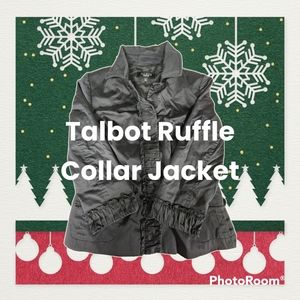 Talbots Blazer Jacket Womens 2 Black 3/4 Sleeve Button Up Collared Ruffle Trim